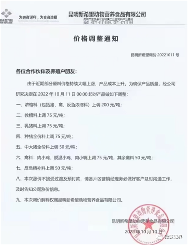 2022年10月飼料漲價(jià)信息